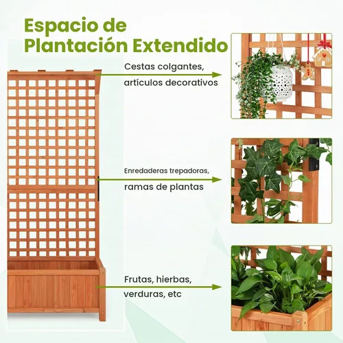 Vista 7 de HAPPYGRILL Cama de jardín elevada de 72.5 pulgadas con enrejado y jardinera