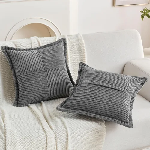 Vista 5 de HAUSSY Pack of 2 Corduroy Throw Pillow Covers 18x18 Inch, Dark Grey Gris oscuro