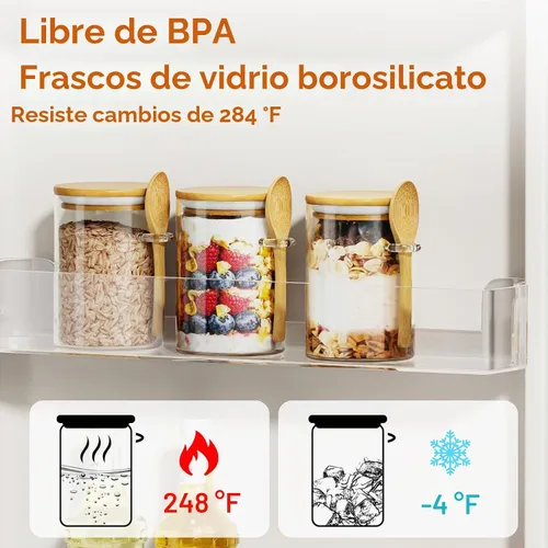 Vista 6 de Recipiente de vidrio para azúcar con cuchara, 1 paquete de tarros de vidrio de 15 onzas con tapa y cuchara de bambú, recipientes de almacenamiento