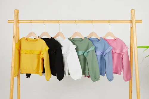 Vista 7 de Sudaderas casuales de cuello redondo para niñas, con volantes, manga larga, lindo color sólido