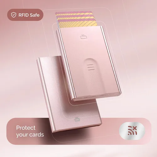 Vista 16 de ÖGON -DESIGNS- Tarjetero automático de aluminio, protección RFID contra fraude y desmagnetización, cartera delgada y minimalista para hombres
