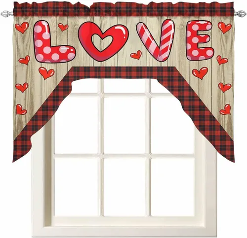 Vista 14 de Cortinas de Gnomos de San Valentín con Cenefa para Cocina, Cortinas con Bolsillo para Barra para Dormitorio, Sala de Estar, Baño, Cafetería, Negro