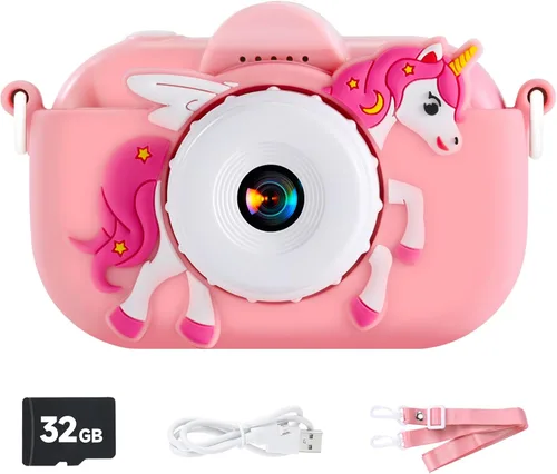 Vista 6 de MAVOKIS Cámara digital para niños de 3 a 8 años, cámara 1080P para niños con tarjeta SD de 32 GB, juguetes para niñas de 6 a 9 años, regalos de Rosa