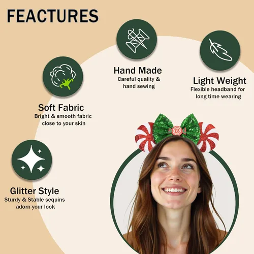 Vista 32 de Diadema de Navidad, orejas de ratón, decoraciones navideñas, sombreros de Navidad
