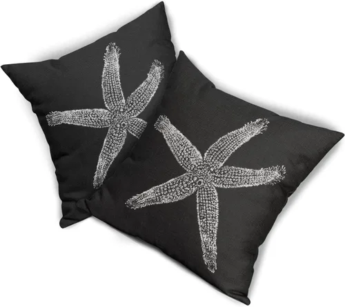 Vista 8 de Sweetshow Juego de 2 fundas de almohada cuadradas de lino con estrellas de mar negras de 16 x 16 pulgadas, decoración náutica costera de playa