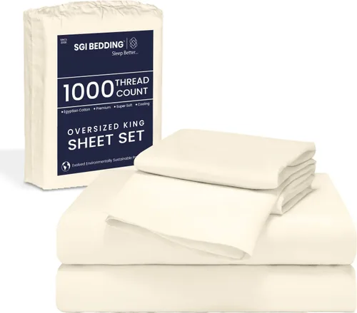 Vista 14 de SGI Bedding 108" x 108" Juego de sábanas de 4 piezas de tamaño Alaskan King de 1000 hilos 100% de algodón egipcio - Sábanas de bolsillo profundo