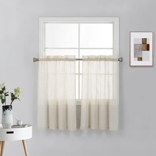 Vista 20 de Diamond Home Linens 2 paneles cortos con bolsillo para barra, filtrado de luz, de lino, texturizado, para ventanas pequeñas, 27 pulgadas de ancho x