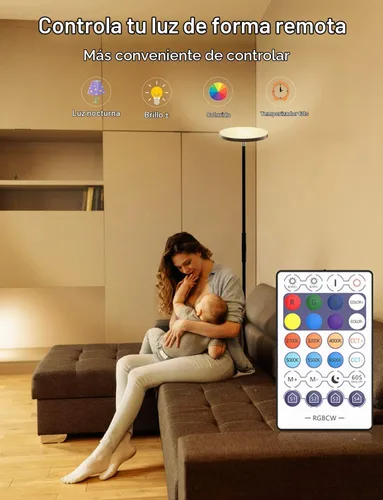 Vista 4 de YHW Lámpara de Pie LED RGB Inteligente Funciona con Alexa Google Home, Luz de Pie Alta Moderna con Control Remoto WiFi, Súper Brillante 2000LM
