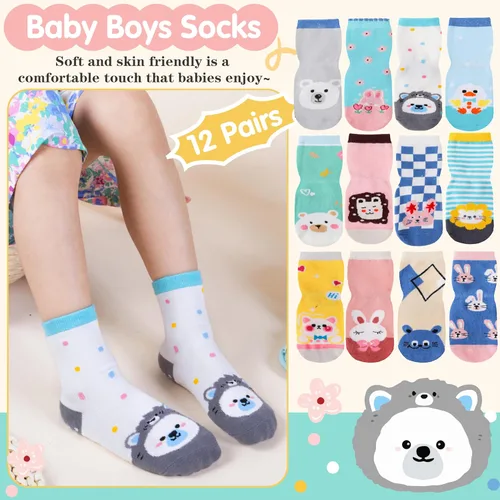 Vista 5 de 12 pares de calcetines antideslizantes de algodón para bebés, niños y niñas