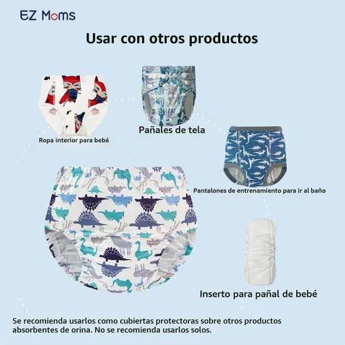 Vista 5 de EZ Moms - Paquete de 6 unidades de ropa interior de plástico suave para niños pequeños, funda de pañales reutilizable para bebé, ropa