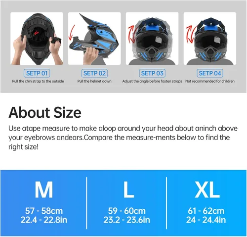 Vista 7 de Casco de motocross para adultos ATV para moto de tierra todo terreno de cara completa con gafas, guantes y máscara, aprobado por el DOT