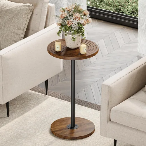 Vista 2 de Asgolion Mesa Auxiliar Redonda, Mesa Pequeña para Bebidas, Soporte de Martini con Pedestal, Mesa de Cóctel con Base Ponderada, Mesita de Noche