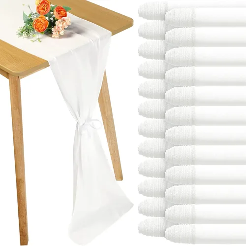 Vista 9 de Chumia Paquete de 24 caminos de mesa de gasa, románticos y traslúcidos, para decoración de bodas, despedidas de soltera, fiestas, 118 x 12 pulgadas