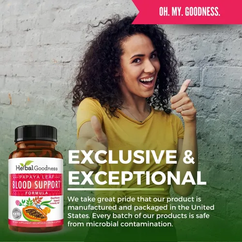 Vista 5 de Herbal Goodness Cápsulas de apoyo de sangre de hoja de papaya - Salud de plaquetas y médula ósea, apoyo inmunológico y limpieza de sangre - Cápsulas