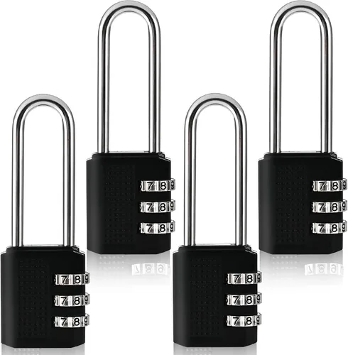 Vista 8 de Faburo - Paquete de 4 candados de combinación pequeña de grillete largo de 2.2 pulgadas Padlock Combination with 3 Digit Codes, Resettable Luggage