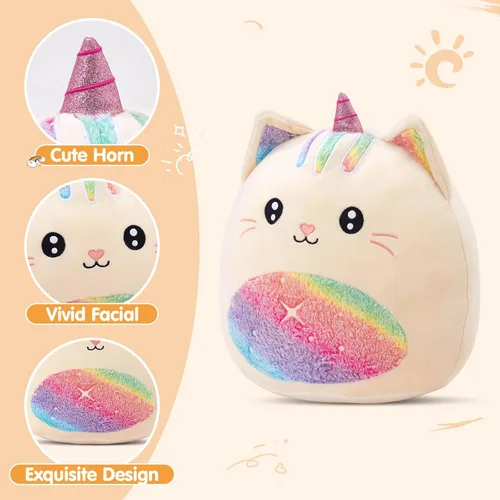 Vista 2 de Athionsu - Almohada de felpa de unicornio de 14 pulgadas, suave y tierno juguete de peluche para niñas y niños, bonito regalo de peluche de vientre