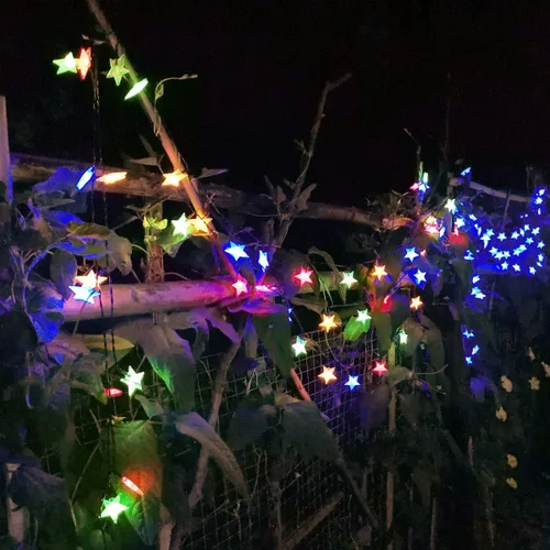 Vista 4 de 50 pies 120 LED luces de cuerda solares de hadas para exteriores, impermeables, luces decorativas de estrella centelleante para jardín, poste