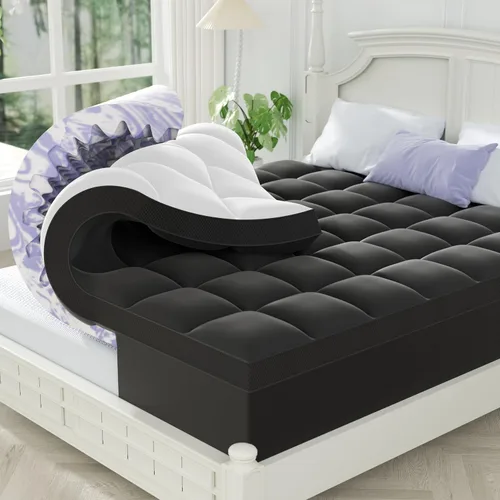Vista 9 de ChiXpace Cubrecolchón de espuma viscoelástica de doble capa de 5 pulgadas, tamaño individual XL, espuma viscoelástica de gel de 2 pulgadas