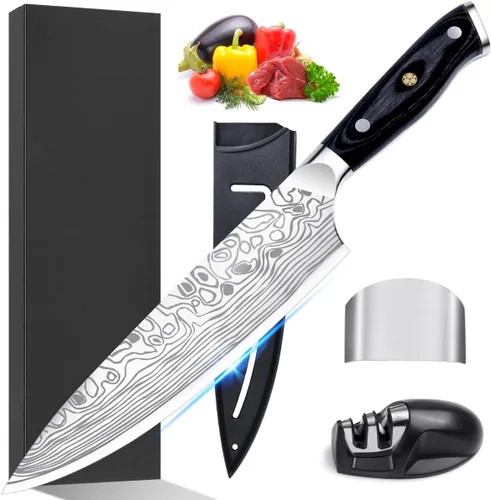 Vista 10 de Juego de cuchillos de chef profesional, juego de cuchillos de cocina de 3 piezas, juego de cuchillos de acero inoxidable de alto carbono