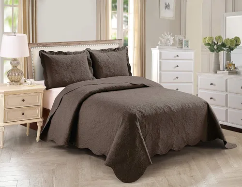 Vista 5 de Kids Zone Home Collection - Juego de colcha grande en relieve elegante, color liso, peso ligero, nuevo #Stacy (Beige, Twin)