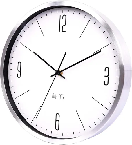 Vista 9 de Reloj de pared de metal de 12 pulgadas, silencioso, sin tictac, decorativo, moderno, analógico, de cuarzo, funciona con pilas, para dormitorio, sala