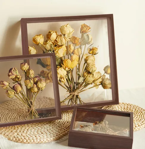Vista 6 de 4 cajas de sombra profunda, cajas de sombra acrílica dobles, marco de flores secas de madera, marco de fotos flotante decorativo para decoración