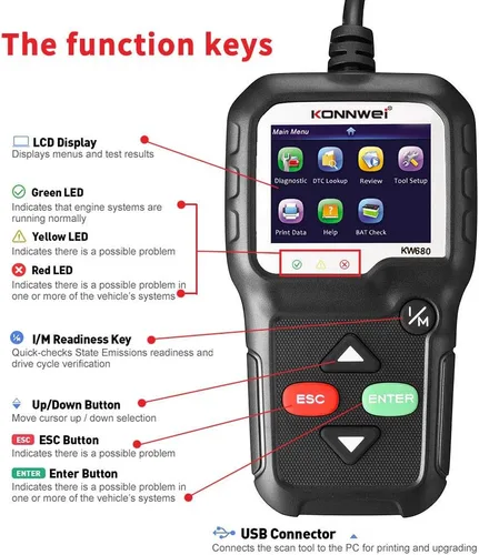 Vista 4 de KONNWEI Herramienta de diagnóstico OBD2 lector de código de coche KW680 Herramienta de escaneo de luz de control mejorado OBD II escáner