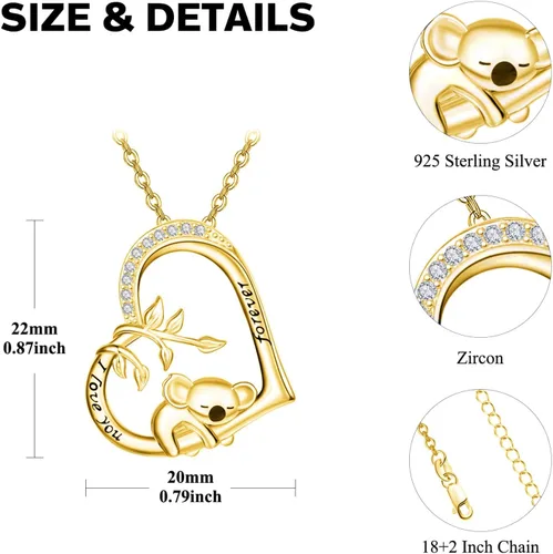 Vista 7 de Dreamboat Koala Heart Necklace for Women 925 Sterling Silver I Love You Forever Pendant Necklaces Cute Koalas Jewelry Christmas Birthday Gifts for