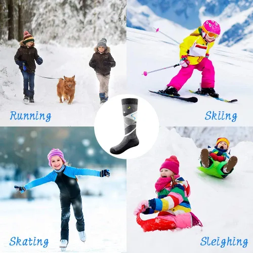 Vista 5 de Calcetines de esquí para niños (2 pares3 pares) para niñas, niños, cálidos, suaves, antideslizantes, para invierno, esquí, al aire libre