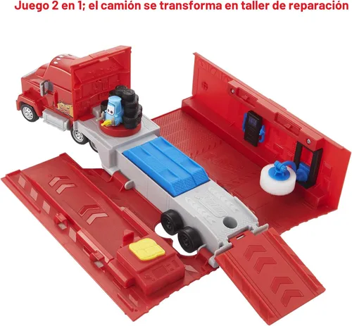 Vista 6 de Mattel Disney and Pixar Cars Transforming Mack Playset, camión de juguete 2 en 1 y estación de afinación con lanzador, elevador y más, gráficos