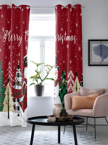 Vista 5 de Libaoge Cortinas de Navidad para cocina, dormitorio, juego de 2 paneles, diseño de muñeco de nieve de Navidad, cortinas de invierno con copos