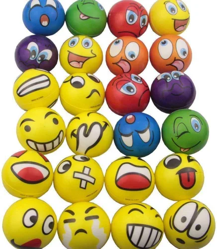 Vista 8 de Mydio Juego de 24 bolas de poliuretano suave para aliviar el estrés, colores surtidos, patrón aleatorio, juguetes de fiesta para niños y niños