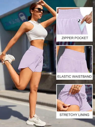 Vista 5 de BMJL Pantalones cortos deportivos para mujer, cintura alta, con bolsillo corto, 2.5 pulgadas, pantalones cortos deportivos para gimnasio