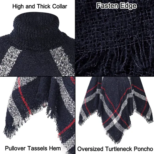Vista 4 de Bellady - Poncho de punto para invierno, para mujer, con borlas y cuello alto
