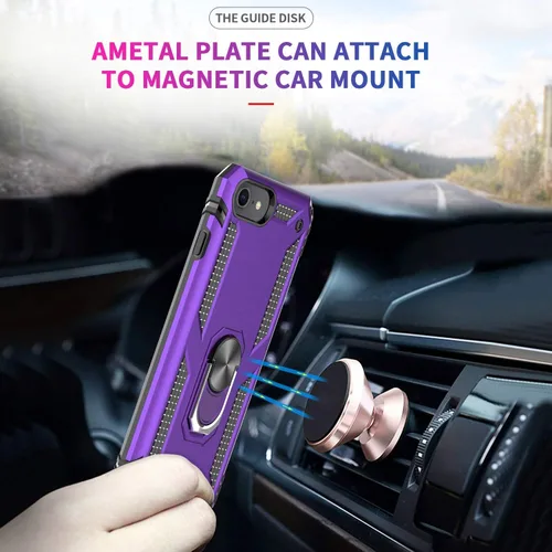 Vista 4 de LeYi Funda para iPhone SE con 2 protectores de pantalla de vidrio templado, funda de grado militar con soporte de anillo magnético para iPhone SE