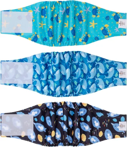 Vista 38 de CuteBone - Pañales lavables para perro macho, banda abdominal, paquete de 3 unidades, color negro, modelo DM54XS