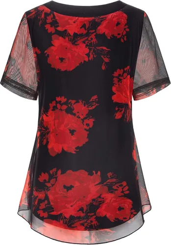 Vista 3 de BAIKEA Blusas de manga corta para mujer, estilo túnica de verano elegante, camisa de malla con estampado floral