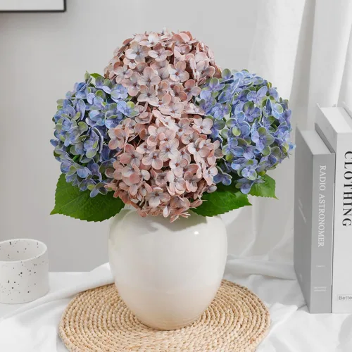 Vista 8 de Paquete de 4 hortensias artificiales marrones, tallos reales de 18