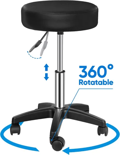 Vista 4 de SUPER DEAL Taburetes giratorios sillas giratorias masaje facial spa salón bar taburete ajustable hidráulica silla rodante, color negro