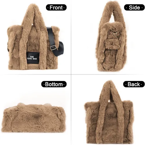 Vista 6 de JQAliMOVV The Tote Bags para mujer, bolsos esponjosos con asa superior, bolso cruzado de felpa de moda para viajes y trabajo