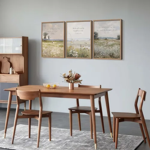 Vista 3 de 3 piezas enmarcadas de versículos bíblicos con flores, arte de pared en lienzo, impresiones inspiradoras botánicas, carteles de galería religiosos