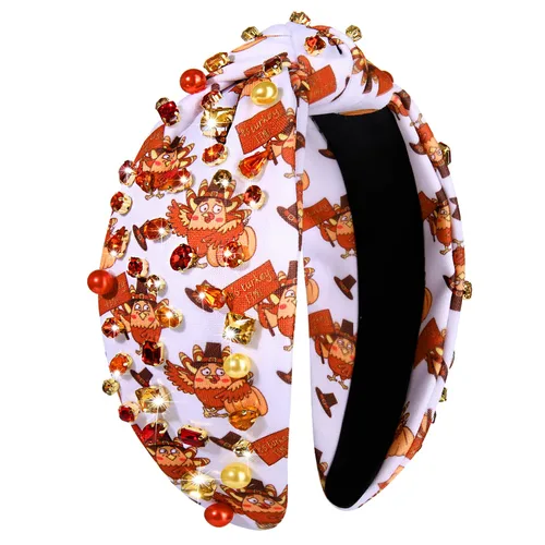 Vista 8 de Diadema de otoño, accesorios de Acción de Gracias para mujer, diadema anudada de cristal con diamantes de imitación, estampado de hojas de arce