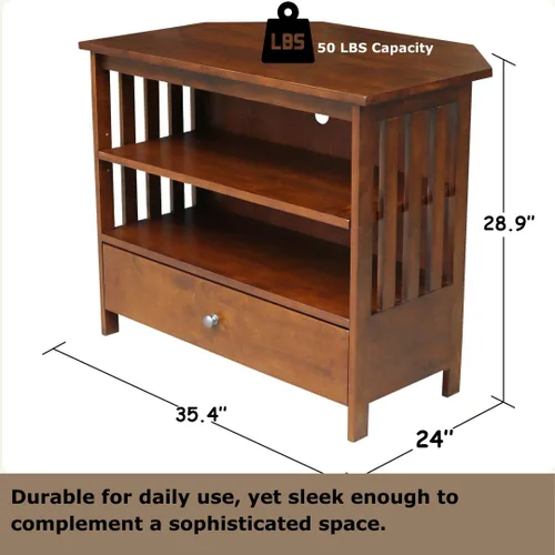 Vista 2 de Mueble esquinero Mission de madera maciza/soporte para TV, color espresso