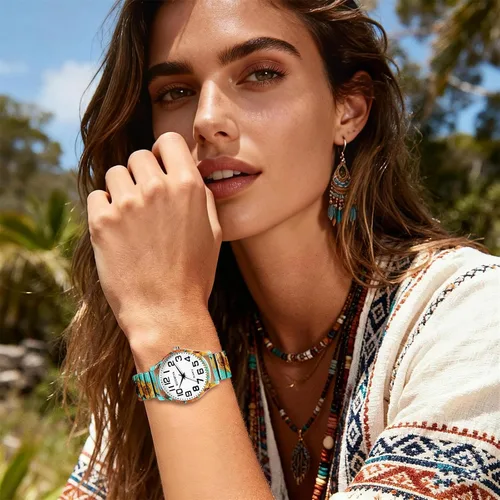Vista 5 de Lancardo Reloj de pulsera para mujer: Bohemia elástica analógica de cuarzo, gran número, esfera blanca, fácil de leer, cumpleaños, día de San