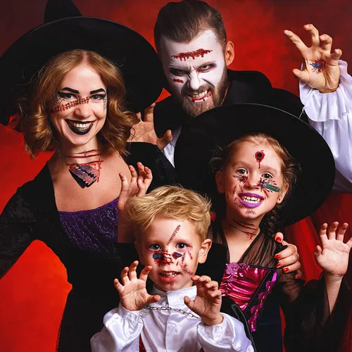 Vista 5 de Adhesivo de tatuaje facial temporal de Halloween, cicatriz de zombi 3D, herida sanguinolenta falsa para fiesta de cosplay, decoración de broma