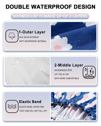 Vista 2 de YIZIJIZI - Gorro de ducha, gorras de baño para mujer reutilizables impermeables, gorras de ducha de dos capas grandes reutilizables adecuadas