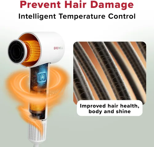 Vista 6 de Growell Secador de pelo iónico con difusor para cabello rizado, ondulado, profesional de alta velocidad, sin escobillas, para secado rápido, bajo