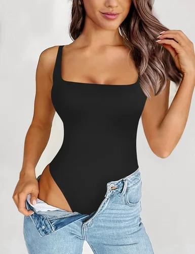 Vista 2 de SAUNGKUAI Body de verano con cuello cuadrado para mujer, sin mangas, espalda abierta, adelgazante, tanga, traje de cuerpo