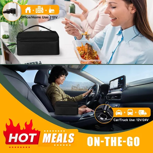 Vista 2 de Horno Portátil 100W Calentador de Alimentos, Lonchera Eléctrica de 12V/24V/110V Calentador de Alimentos para Adultos, Horno Microondas