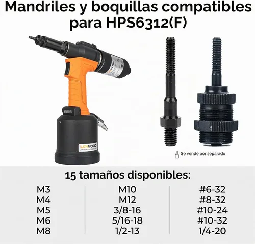 Vista 2 de 1/2-13 Mandril 5pcs Varilla de repuesto para HPS6312 Herramienta de tuerca de remache hidráulica de aire